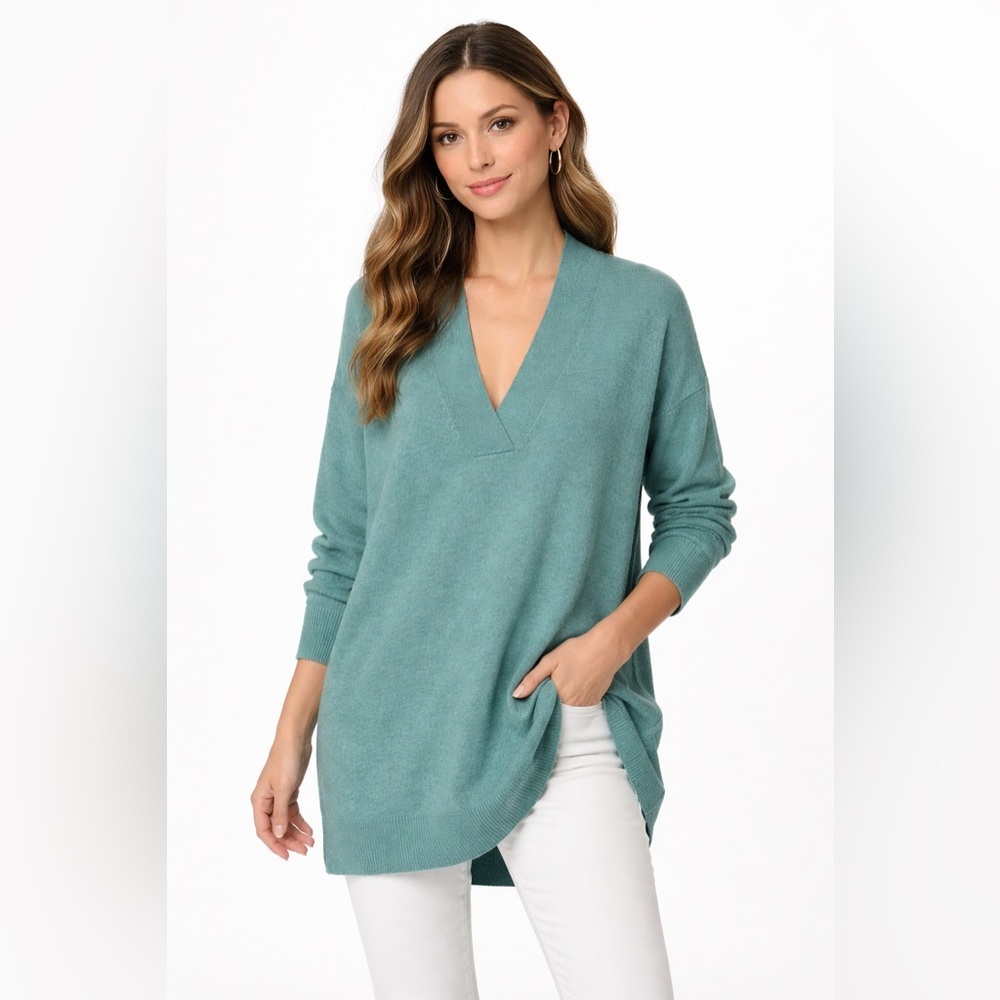 Cynthia Rowley Cashmere V-Neck Sweater Teal Green